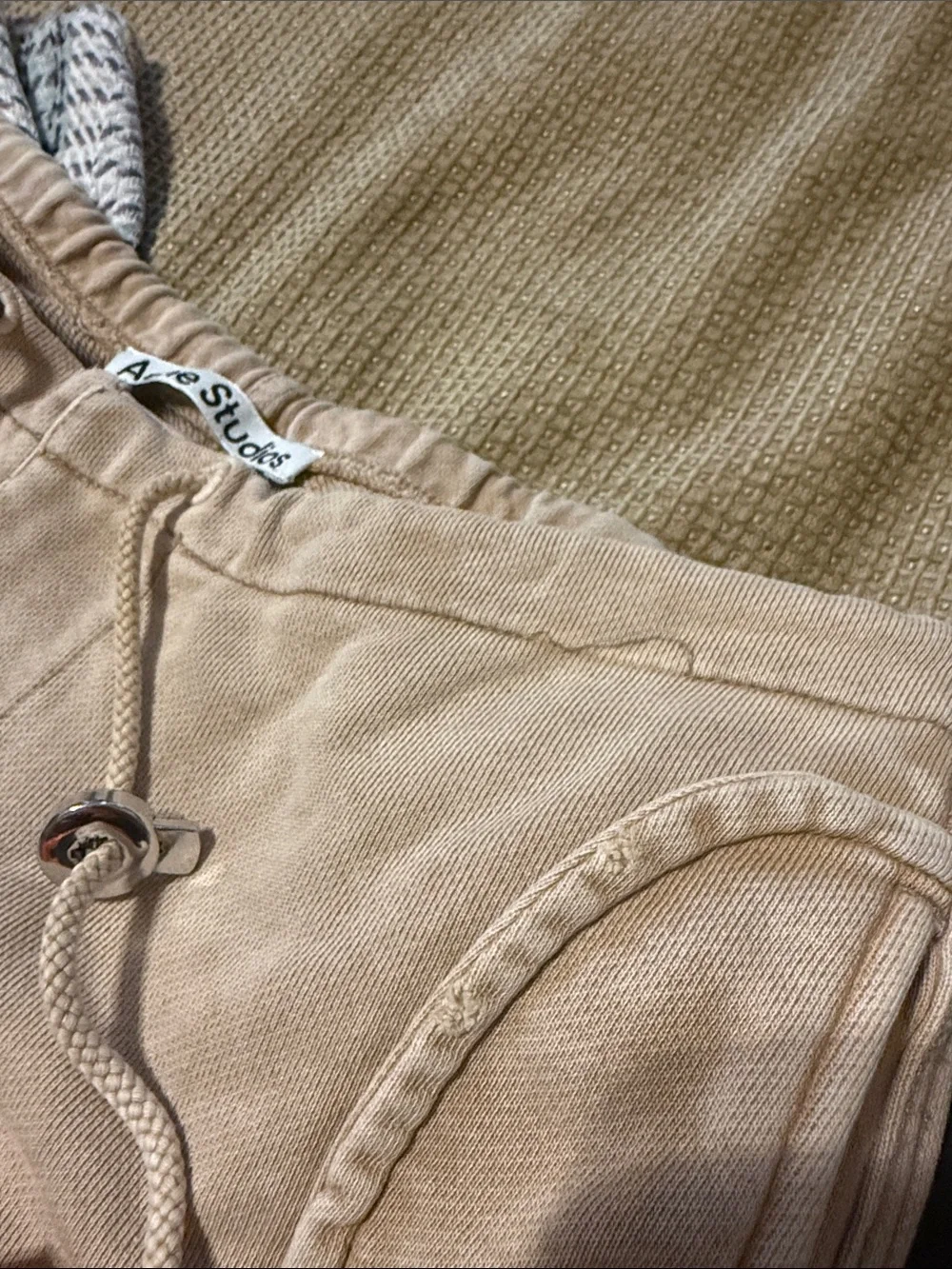 Acne Studios Wide Leg Cargo Sweatpants Tan Camel Washed Cotton Unisex Size XXS